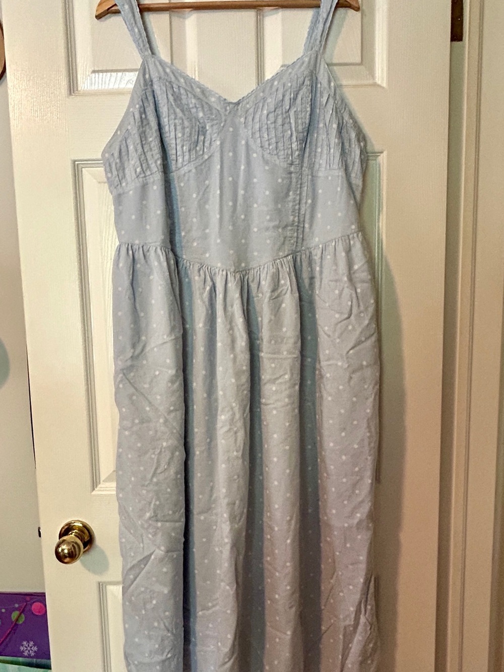 American Eagle Outfitters Light Blue Polka Dot Midi Dress with pockets